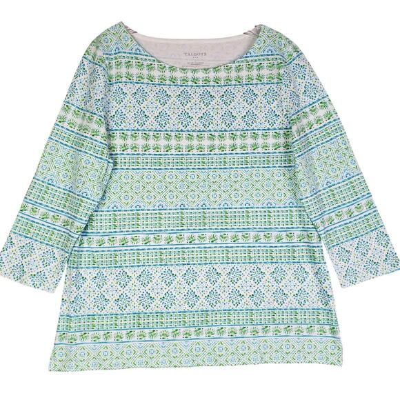 Talbots Tunic Top Size Large L Women’s Popover Blouse Stretch Blue Green - Picture 2 of 8